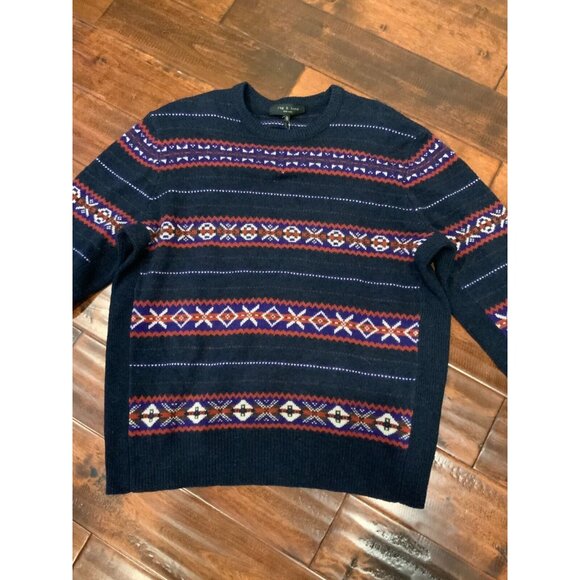 Rag & Bone Blue Men's Wesley Fair Isle Sweater 100% Wool, Size XL NWT! $395 - Picture 3 of 7